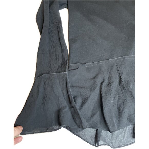 Theory Lexanda C Idol Bell-Sleeve Peplum Blouse Top Wool Silk  Black Small NWOT - Picture 9 of 10